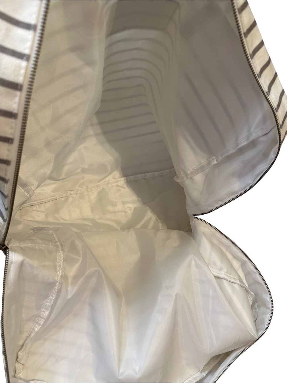 Cozy Earth Striped Travel Tote in White and Gray with Tan Handles - Picture 5 of 5